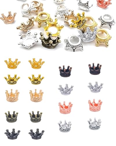 QLEUIFT 9 Farben 90 pcs Kleine Goldene Kronen Mini Krone Charms, Vintage Tibetischen Stil Legierung Perlen Kappe Anhänger Charms, zum Basteln DIY Krone Schmuck von QLEUIFT