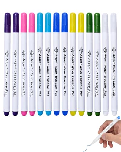 QLEUIFT Schneiderkreide,Stoff Trickmarker, 14 pcs Wasserlöslicher Stift für Stoff,Wasser löschbaren Stoff Markierstifte zum Kreuzstich Nähen Stickerei von Kleidungsstücken,Verschwinden Tinte von QLEUIFT