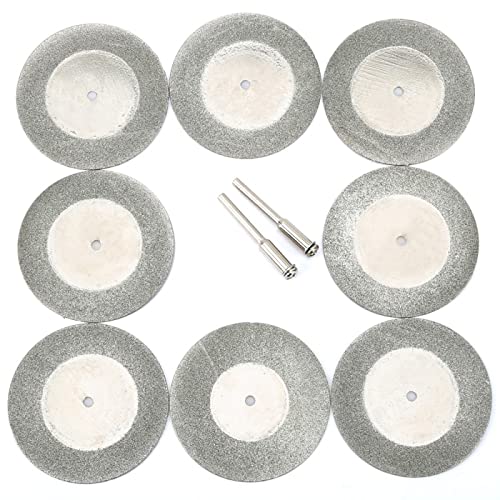 Diamant-Trennscheiben, kreisförmiges Feinschneiden, Sägeblatt, 8 Stück 50 mm Mini-Diamant-Sägeblatt-Trennscheiben mit 2 Stück verbindendem 3-mm-Schaft for Bohrer-Fit-Rotationswerkzeug-Zubehör von QLLHDL