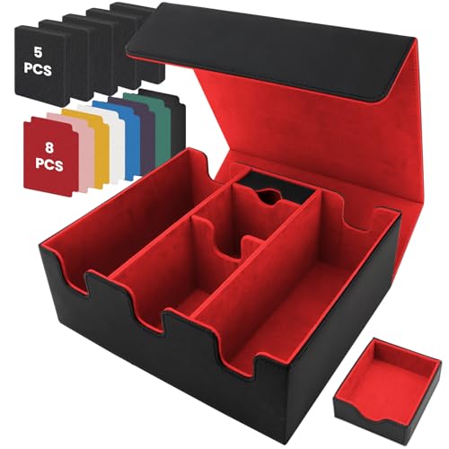 QLOUNI Karten Aufbewahrungsbox für Sammelkarten, Halten 5 MTG Decks Card Box oder 2200+ Karten, Leder Magnetverschluss TCG Aufbewahrungsbox für MTG, YuGiOh, Sportkarten, mit 13 Karteneinteilungen & von QLOUNI