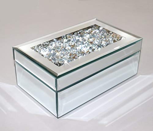 QMDECOR Luxuriöse, silberfarbene Schmuckkästchen mit zerkleinertem Diamantglas, verspiegelt, Aufbewahrungsbox, Schmuckschatulle für Damen von QMDECOR