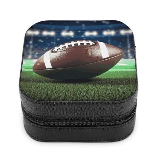 QMKFWT American Football Schmuckschatulle aus PU-Leder, personalisierbar, kleine Schmuckschatulle, tragbar, Mini-Schmuckschatulle für Ohrringe, Ringe, Halsketten, tragbare Geschenkidee von QMKFWT