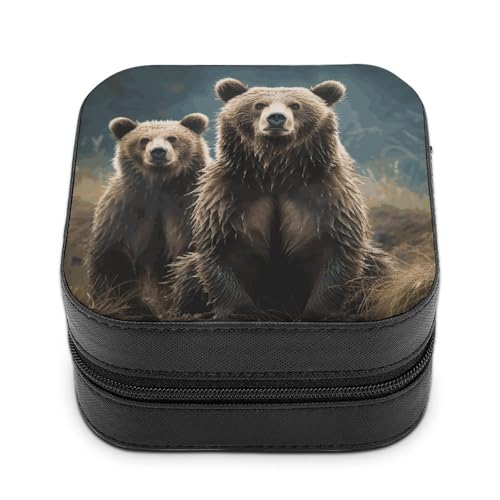 QMKFWT Begegnung Tierbär-Schmuckschatulle, PU-Leder, Schmuck-Organizer-Box, personalisierbar, kleine Schmuckschatulle, tragbar, Mini-Schmuckschatulle für Ohrringe, Ringe, Halsketten, tragbare von QMKFWT