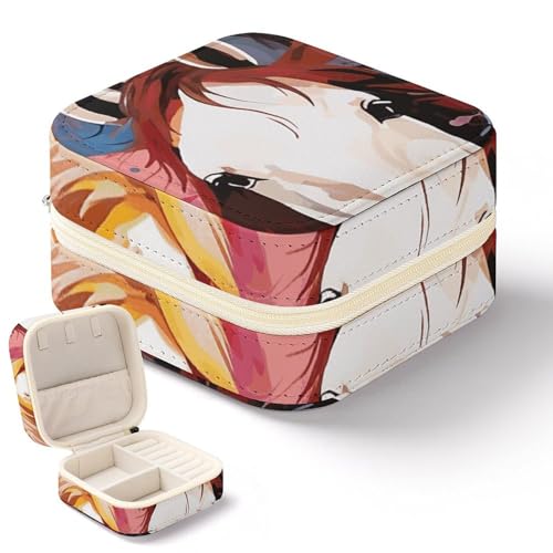 QMKFWT Bunte Cartoon-Pferde-Schmuckschatulle, Mini-Reise-Box, kleiner Schmuck-Organizer für Ringe, Ohrringe, Anhänger, Halsketten, Organizer, Aufbewahrung, Etui, Geschenk von QMKFWT