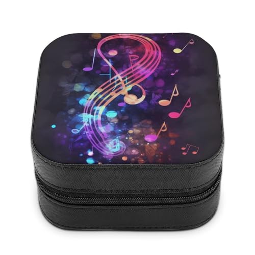 QMKFWT Bunte Galaxie-Schmuckschatulle mit Musiknoten, PU-Leder, personalisierbar, kleine Schmuckschatulle, tragbare Mini-Schmuckschatulle für Ohrringe, Ringe, Halsketten, tragbare Geschenkidee von QMKFWT