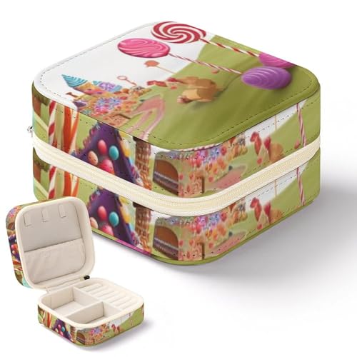 QMKFWT Candy Land Mini-Schmuckschatulle, tragbar, Reise-Boxen, kleiner Schmuck-Organizer für Ringe, Ohrringe, Anhänger, Halsketten, Organizer, Aufbewahrung, Etui, Geschenk von QMKFWT