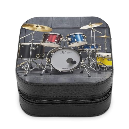 QMKFWT Cooles Drum-Set, Schmuckschatulle, PU-Leder, Schmuck-Organizer, Box, personalisierbar, kleine Schmuckschatulle, tragbar, Mini-Schmuckkoffer für Ohrringe, Ringe, Halsketten, tragbare von QMKFWT