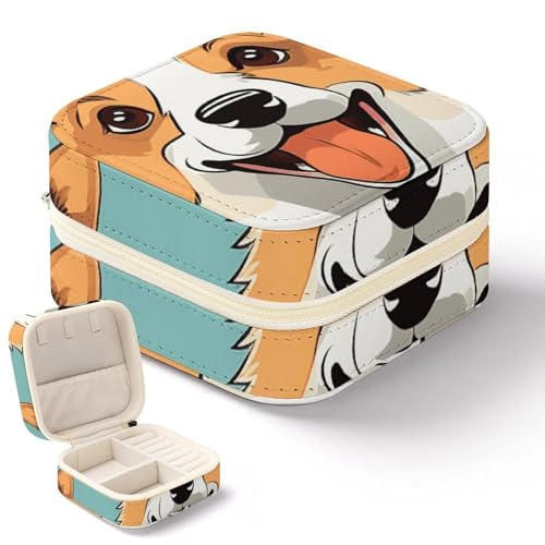 QMKFWT Corgi Mini-Schmuckkästchen mit niedlichem Hund, tragbare Schmuck-Reise-Boxen, kleiner Schmuck-Organizer für Ringe, Ohrringe, Anhänger, Halsketten, Organizer, Aufbewahrungsbox, Geschenk von QMKFWT