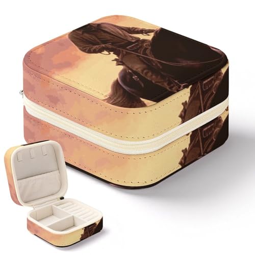 QMKFWT Cowboy West Mini-Schmuckschatulle, tragbar, Reise-Box, kleiner Schmuck-Organizer für Ringe, Ohrringe, Anhänger, Halsketten, Organizer, Aufbewahrung, Etui, Geschenk von QMKFWT