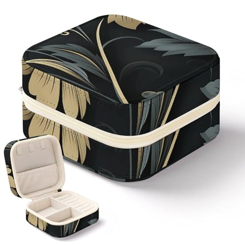 QMKFWT Elegante schwarze Blumen-Schmuckschatulle, Mini-Reiseboxen, kleiner Schmuck-Organizer für Ringe, Ohrringe, Anhänger, Halsketten, Organizer, Aufbewahrung, Etui, Geschenk von QMKFWT