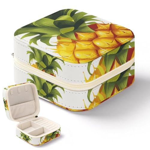 QMKFWT Mini-Schmuckkästchen mit Ananas-Illustration, tragbar, Reise-Boxen, kleiner Schmuck-Organizer für Ringe, Ohrringe, Anhänger, Halsketten, Organizer, Aufbewahrungsbox, Geschenk von QMKFWT