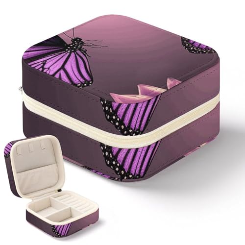 QMKFWT Mini-Schmuckkästchen mit Blumen und violettem Schmetterling, tragbar, Reise-Box, kleiner Schmuck-Organizer für Ringe, Ohrringe, Anhänger, Halsketten, Organizer, Aufbewahrungsbox, Geschenk von QMKFWT