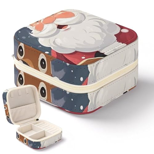 QMKFWT Mini-Schmuckkästchen mit Weihnachtsmann und Hirsch, tragbare Schmuck-Reise-Boxen, kleiner Schmuck-Organizer für Ringe, Ohrringe, Anhänger, Halsketten, Organizer, Aufbewahrungsbox, Geschenk von QMKFWT