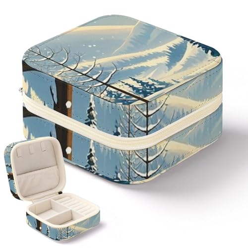 QMKFWT Mini-Schmuckkästchen mit Winterlandschaft, tragbar, Reise-Box, kleiner Schmuck-Organizer für Ringe, Ohrringe, Anhänger, Halsketten, Organizer, Aufbewahrung, Etui, Geschenk von QMKFWT