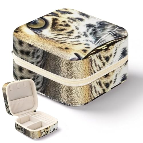 QMKFWT Mini-Schmuckschatulle mit Leoparden- und Schmetterlings-Motiv, tragbar, für Ringe, Ohrringe, Anhänger, Halsketten, Organizer, Aufbewahrungsbox, Geschenk von QMKFWT