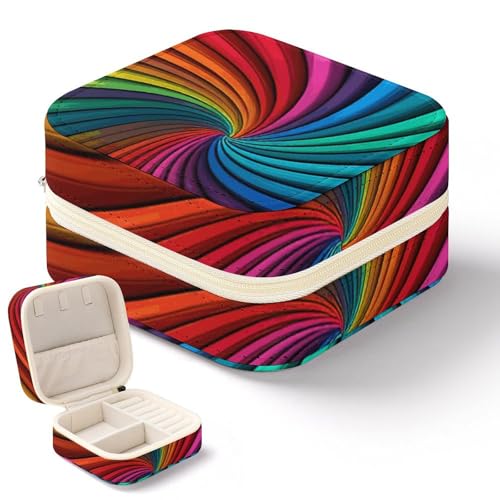 QMKFWT Mini-Schmuckschatulle mit Regenbogen-Streifenmuster, tragbar, Reise-Box, kleiner Schmuck-Organizer für Ringe, Ohrringe, Anhänger, Halsketten, Organizer, Aufbewahrung, Etui, Geschenk von QMKFWT