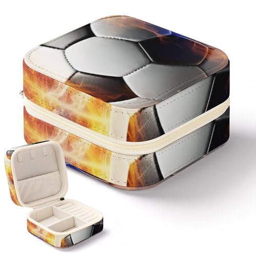 QMKFWT Mini-Schmuckschatulle mit brennendem Fußballball, Reise-Boxen, kleiner Schmuck-Organizer für Ringe, Ohrringe, Anhänger, Halsketten, Organizer, Aufbewahrungsbox, Geschenk von QMKFWT