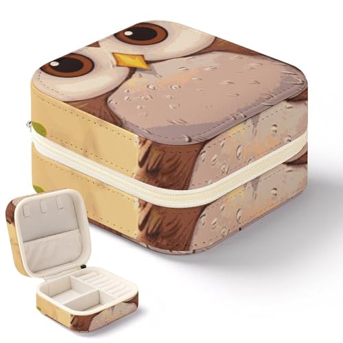 QMKFWT Niedliche Eule Schmuckschatulle, Mini-Reise-Box, kleiner Schmuck-Organizer für Ringe, Ohrringe, Anhänger, Halsketten, Organizer, Aufbewahrung, Etui, Geschenk von QMKFWT