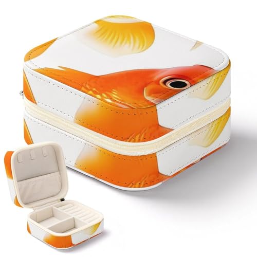 QMKFWT Niedliche Goldfisch-Schmuckschatulle, Mini-Reise-Box, kleiner Schmuck-Organizer für Ringe, Ohrringe, Anhänger, Halsketten, Organizer, Aufbewahrung, Etui, Geschenk von QMKFWT