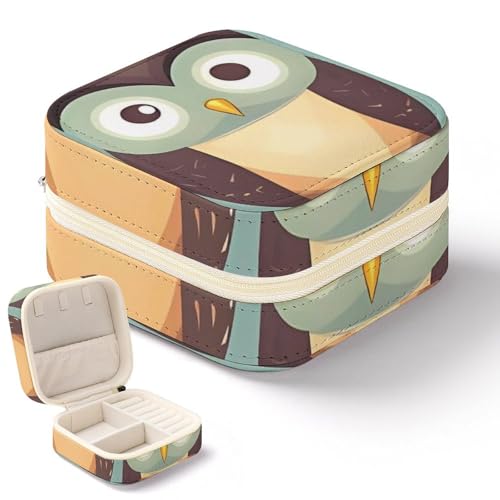 QMKFWT Niedliche Schmuckschatulle mit Tier-Cartoon-Eulen, Mini-Schmuck-Reise-Boxen, kleiner Schmuck-Organizer für Ringe, Ohrringe, Anhänger, Halsketten, Organizer, Aufbewahrungsbox, Geschenk von QMKFWT