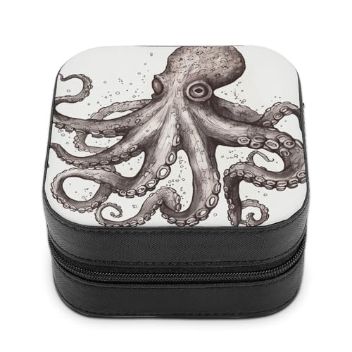 QMKFWT Octopus Schmuckschatulle aus PU-Leder, personalisierbar, kleine Schmuckschatulle, tragbar, Mini-Schmuckschatulle für Ohrringe, Ringe, Halsketten, tragbare Geschenkidee von QMKFWT