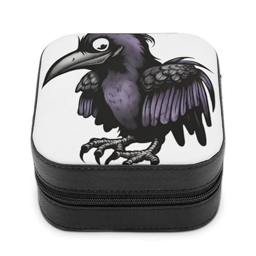 QMKFWT Ravens Schmuckschatulle aus PU-Leder, personalisierbar, kleine Schmuckschatulle, tragbar, Mini-Schmuckschatulle für Ohrringe, Ringe, Halsketten, tragbare Geschenkidee von QMKFWT