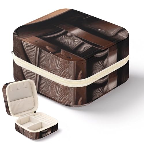 QMKFWT Schmuckkästchen mit Pferde-Sattel mit Cowboyhut, Mini-Reiseboxen, kleiner Schmuck-Organizer für Ringe, Ohrringe, Anhänger, Halsketten, Organizer, Aufbewahrungsbox, Geschenk von QMKFWT