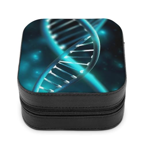 QMKFWT Science Gene Strang-Schmuckschatulle, PU-Leder, Schmuck-Organizer-Box, personalisierbar, kleine Schmuckschatulle, tragbar, Mini-Schmuckschatulle für Ohrringe, Ringe, Halsketten, tragbare von QMKFWT