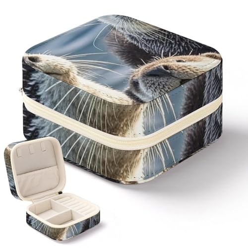 QMKFWT Sea Otters Mini-Schmuckschatulle, tragbar, Reise-Box, kleiner Schmuck-Organizer für Ringe, Ohrringe, Anhänger, Halsketten, Organizer, Aufbewahrungsbox, Geschenk von QMKFWT