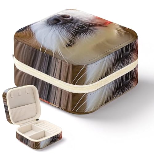 QMKFWT Shih Tzu Schmuckkästchen mit Hund und Blumen, Mini-Reisebox, kleiner Schmuck-Organizer für Ringe, Ohrringe, Anhänger, Halsketten, Organizer, Aufbewahrungsbox, Geschenk von QMKFWT