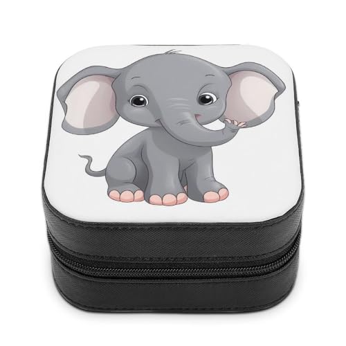 QMKFWT Süße Schmuckschatulle mit Cartoon-Elefant, PU-Leder, personalisierbar, kleine Schmuckschatulle, tragbar, Mini-Schmuckkästchen für Ohrringe, Ringe, Halsketten, tragbare Geschenkidee von QMKFWT