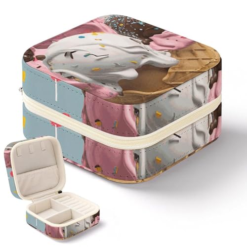 QMKFWT Süßes Eiscreme-Schmuckkästchen, Mini-Reise-Boxen, kleiner Schmuck-Organizer für Ringe, Ohrringe, Anhänger, Halsketten, Organizer, Aufbewahrung, Etui, Geschenk von QMKFWT