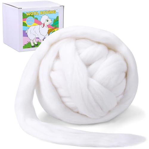 QMNNMA Wollgarn, 400 g, Nadelfilzwolle, grobes Garn für Nadelfilzen, Faser-Roving-Wolle zum Spinnen, Filzen, Mischen, Weben und Basteln (400 g) von QMNNMA