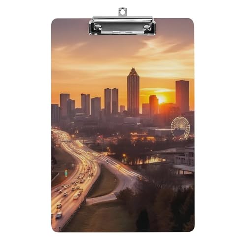 Atlanta Klemmbrett mit Sonnenuntergang-Landschaft, Acryl-Klemmbrett, A4-Klemmbretter, Briefgröße, Klemmbretter, Büro-Klemmbrett, Menü-Klemmbrett, Formulare, Halter, UV-Druck, Klemmbrett für Zuhause von QMNVBDS