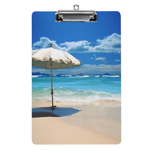 Klemmbrett mit Regenschirm am Strand, Acryl-Klemmbrett, A4-Klemmbretter, Briefgröße, Klemmbretter, Büro-Klemmbrett, Menü-Klemmbrett, Formulare, Halter, UV-Druck, Klemmbrett für Zuhause von QMNVBDS