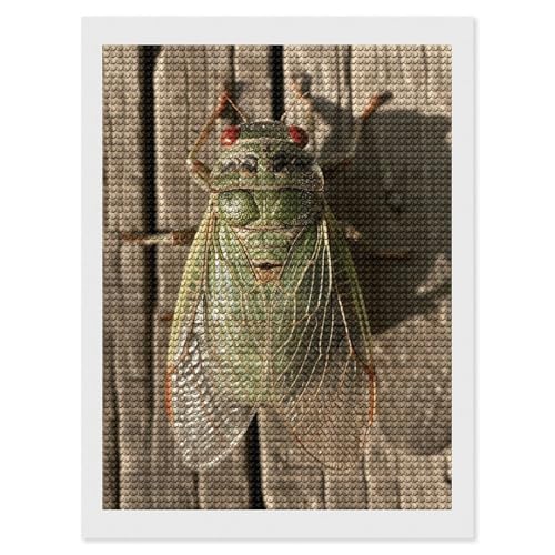 QMNVBDS A Green Cicada Diamond Painting Diamond Art Kits für Erwachsene, rund, Dirll Diamant-Malset, Diamant-Malerei-Set für Erwachsene, Anfänger, Edelsteinkunst, DIY, 5D-Diamant-Kunst-Kits, 30,5 x von QMNVBDS