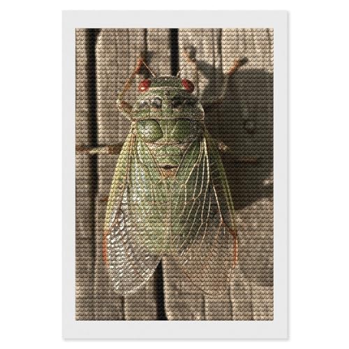 QMNVBDS A Green Cicada Diamond Painting Diamond Art Kits für Erwachsene, rund, Dirll Diamond Painting Kit, Diamant-Malerei-Set für Erwachsene, Anfänger, Edelsteinkunst, DIY, 5D-Diamant-Kunst-Kits, von QMNVBDS