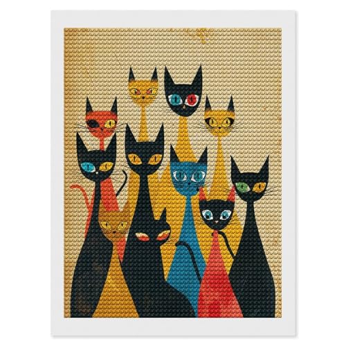 QMNVBDS A Group of Cats Diamond Painting Diamond Art Kits for Adults Round Dirll Diamond Painting Kit Diamond Painting Kits for Adults Beginners Gem Art DIY 5D Diamond Art Kits 30,5 x 40,6 cm von QMNVBDS