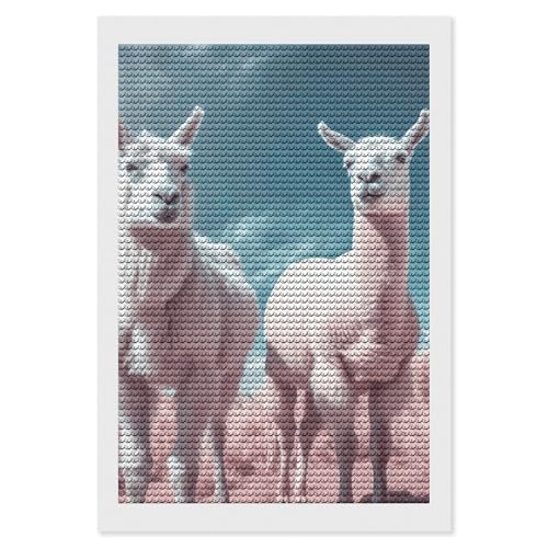 QMNVBDS Alpacas Together Diamond Painting Diamond Art Kits für Erwachsene, rund, Dirll, Diamant-Malerei-Set für Erwachsene, Anfänger, Edelsteinkunst, DIY, 5D-Diamant-Kunst-Kits, 20,3 x 30,5 cm von QMNVBDS