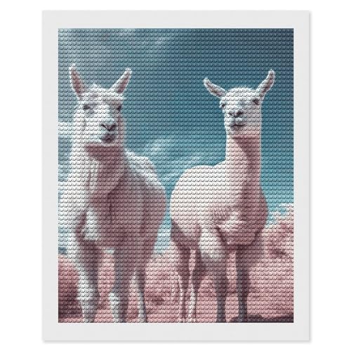 QMNVBDS Alpacas Together Diamond Painting Diamond Art Kits für Erwachsene, rund, Dirll, Diamant-Malerei-Set für Erwachsene, Anfänger, Edelsteinkunst, DIY, 5D-Diamant-Kunst-Kits, 40,6 x 50,8 cm von QMNVBDS