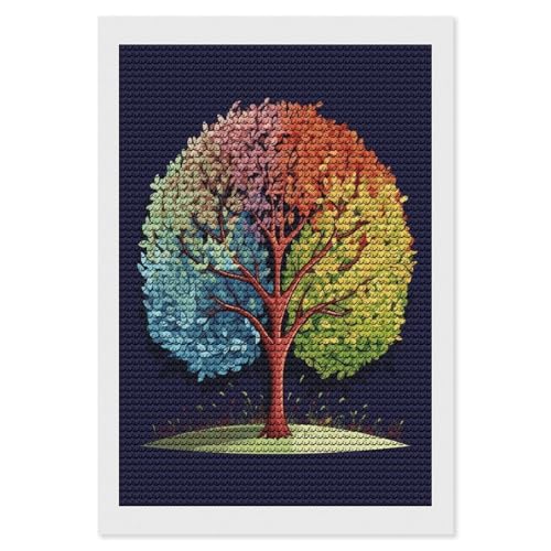 QMNVBDS Four Season Tree Diamond Painting Diamond Art Kits for Adults Round Dirll Diamond Painting Kit Diamond Painting Kits for Adults Beginners Gem Art DIY 5D Diamond Art Kits 20,3 x 30,5 cm von QMNVBDS