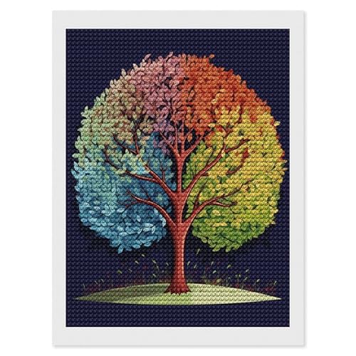 QMNVBDS Four Season Tree Diamond Painting Diamond Art Kits for Adults Round Dirll Diamond Painting Kit Diamond Painting Kits for Adults Beginners Gem Art DIY 5D Diamond Art Kits 30,5 x 40,6 cm von QMNVBDS