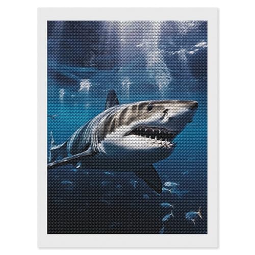 QMNVBDS Great White Shark Diamond Painting Diamond Art Kits for Adults Round Dirll Diamond Painting Kit Diamond Painting Kits for Adults Beginners Gem Art DIY 5D Diamond Art Kits 30,5 x 40,6 cm von QMNVBDS