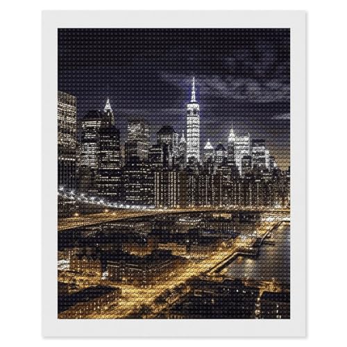 QMNVBDS New York Night Diamond Painting Diamond Art Kits für Erwachsene, rund, Dirll Diamantmalerei-Set, Diamant-Malerei-Set für Erwachsene, Anfänger, Edelsteinkunst, DIY, 5D-Diamant-Kunst-Kits, 40,6 von QMNVBDS