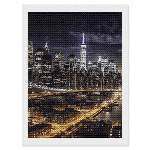 QMNVBDS New York Night Diamond Painting Diamond Art Kits für Erwachsene, rund, Dirll Diamond Painting Kit, Diamantmalerei-Set für Erwachsene, Anfänger, Edelsteinkunst, DIY, 5D-Diamant-Kunst-Kits, 30,5 von QMNVBDS