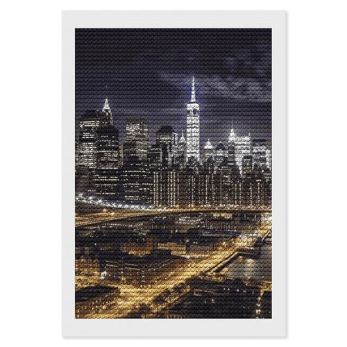 QMNVBDS New York Night Diamond Painting Diamond Art Kits für Erwachsene, rund, Dirll Diamond Painting Kit, Diamantmalerei-Set für Erwachsene, Anfänger, Edelsteinkunst, DIY, 5D-Diamant-Kunst-Kits, 20,3 von QMNVBDS