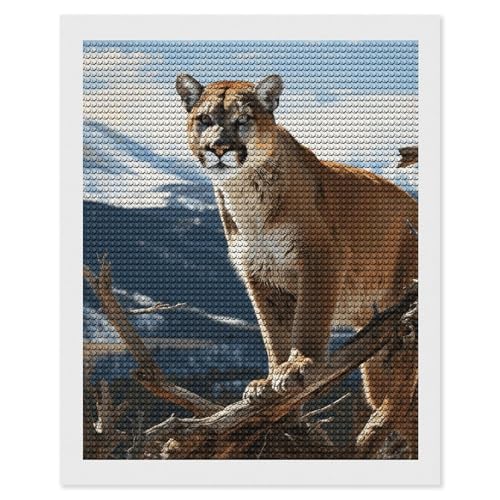 QMNVBDS Panther Mountain Lion Diamond Painting Diamond Art Kits für Erwachsene, rund, Dirll Diamant-Malset, Diamant-Malerei-Set für Erwachsene, Anfänger, Edelsteinkunst, DIY, 5D-Diamant-Kunst-Kits, von QMNVBDS