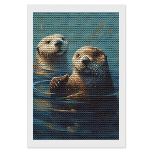 QMNVBDS Sea Otters Painting Diamond Painting Diamond Art Kits for Adults Round Dirll Diamond Painting Kit Diamond Painting Kits for Adults Beginners Gem Art DIY 5D Diamond Art Kits 20,3 x 30,5 cm von QMNVBDS