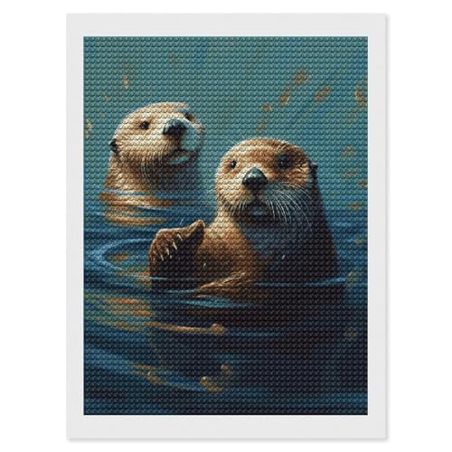 QMNVBDS Sea Otters Painting Diamond Painting Diamond Art Kits for Adults Round Dirll Diamond Painting Kit Diamond Painting Kits for Adults Beginners Gem Art DIY 5D Diamond Art Kits 30,5 x 40,6 cm von QMNVBDS