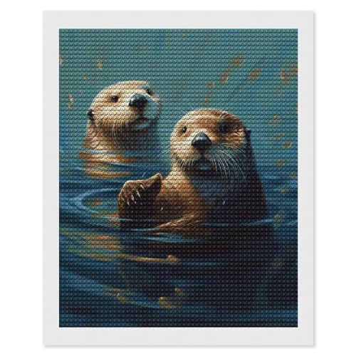 QMNVBDS Sea Otters Painting Diamond Painting Diamond Art Kits for Adults Round Dirll Diamond Painting Kit Diamond Painting Kits for Adults Beginners Gem Art DIY 5D Diamond Art Kits 40.6 cmx50.8 cm von QMNVBDS